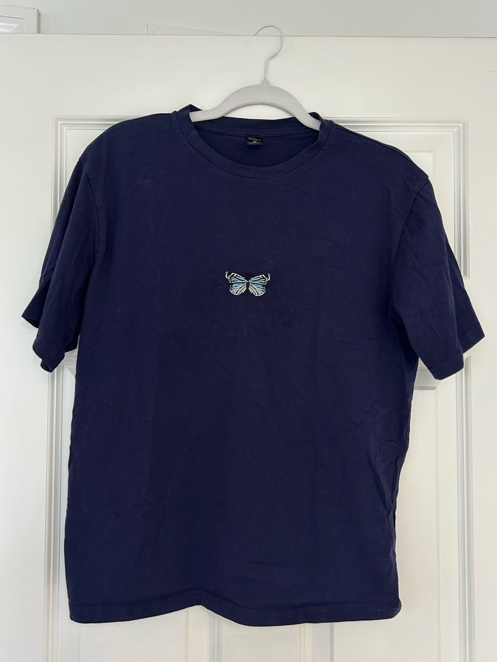SHEIN Blue Top With Embroidered Butterfly